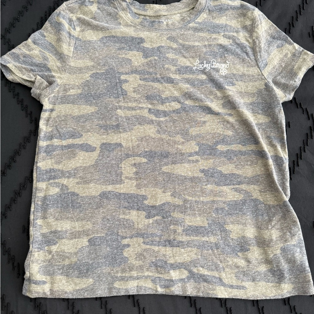 Lucky Brand Olive & Gray Camo Neck Tee